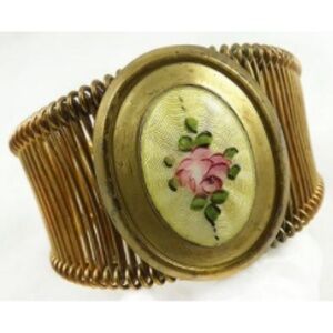 Yellow Guilloche Medallion Wire Wrap Bracelet